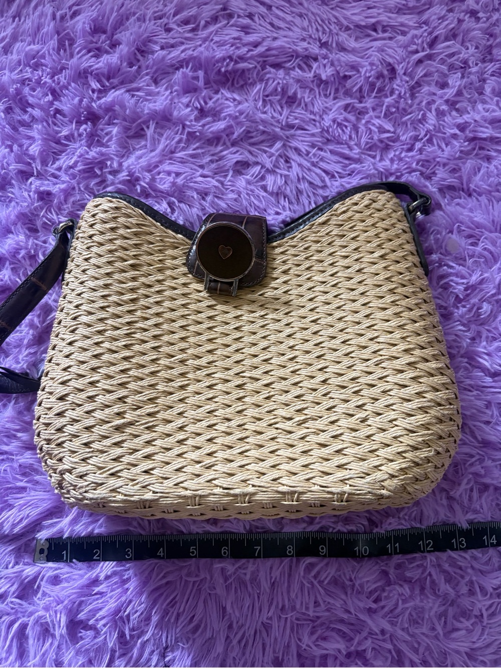Brighton Natural Woven Shoulder Bag with Brown Trim - Picture 14 of 15